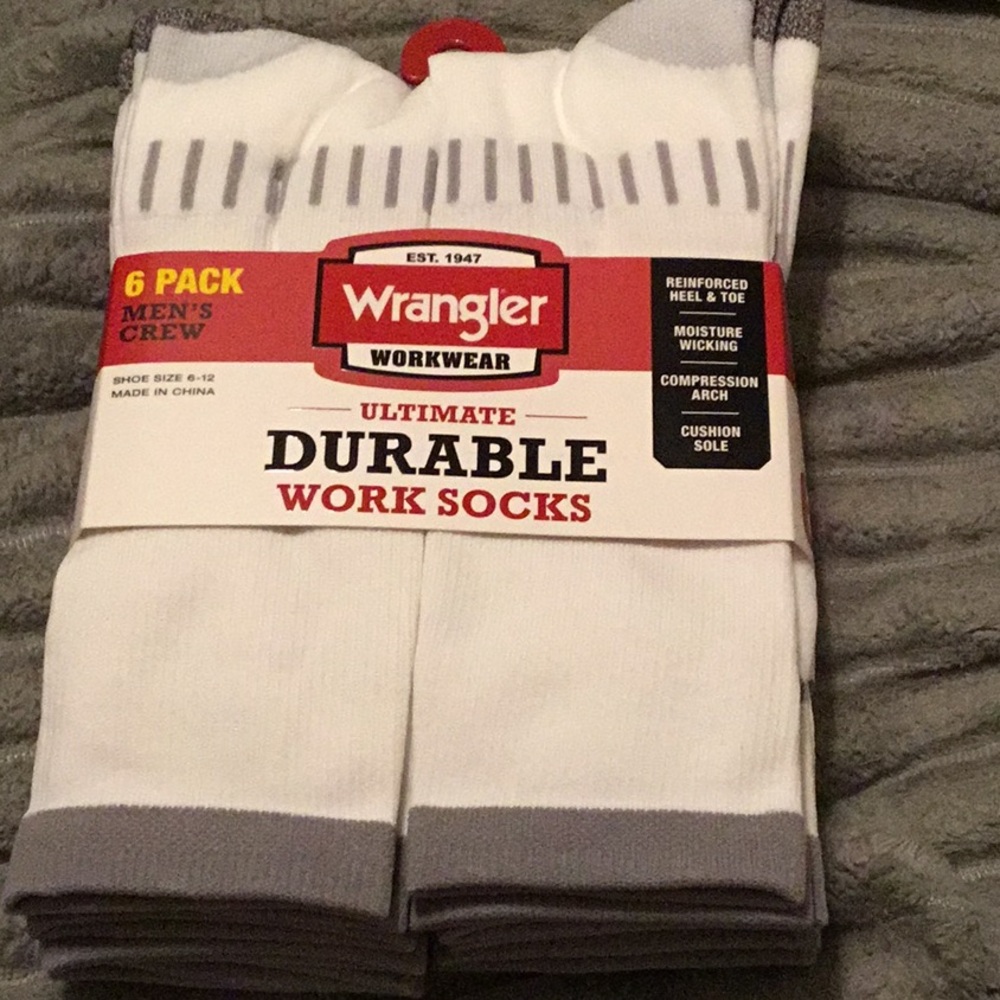 WRANGLER | Men's 6-Pack White Ultimate Work Socks Durable Crew Shoe Size 6-12